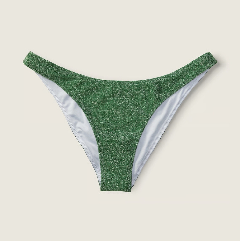 PINK Victoria's Secret Sparkling Green Cheeky Bikini Bottom Glitter Swim NWT M